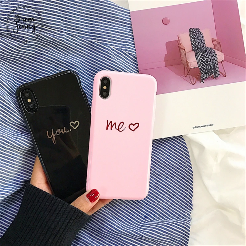 От Jenny для Apple iPhone X Пара &quotты и я&quot Love heart чехол телефона TPU Бесплатная доставка |