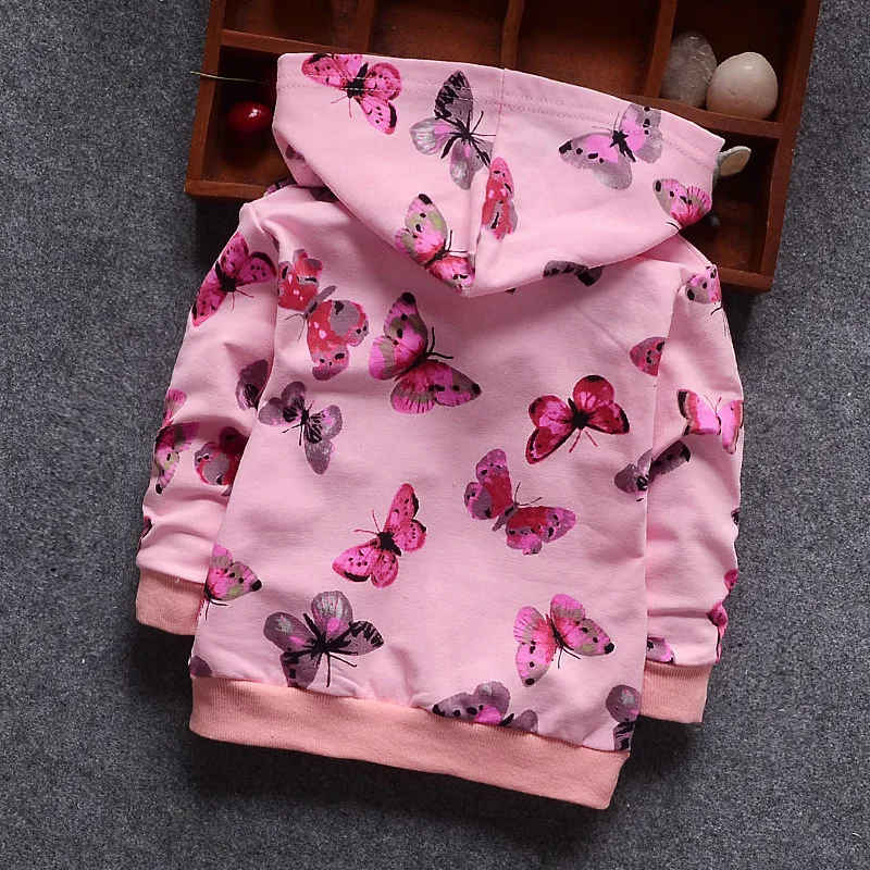 BibiCola/верхняя одежда для маленьких девочек; осенние модные повседневные толстовки с капюшоном для малышей; куртки с бабочками; пальто; хлопковая одежда для малышей