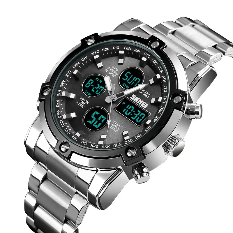 

Digital Quartz Watch Men Outdoor Sports Digital Watch Countdown Full Steel Strap Wristwatch Clock Relogio Masculino 1389