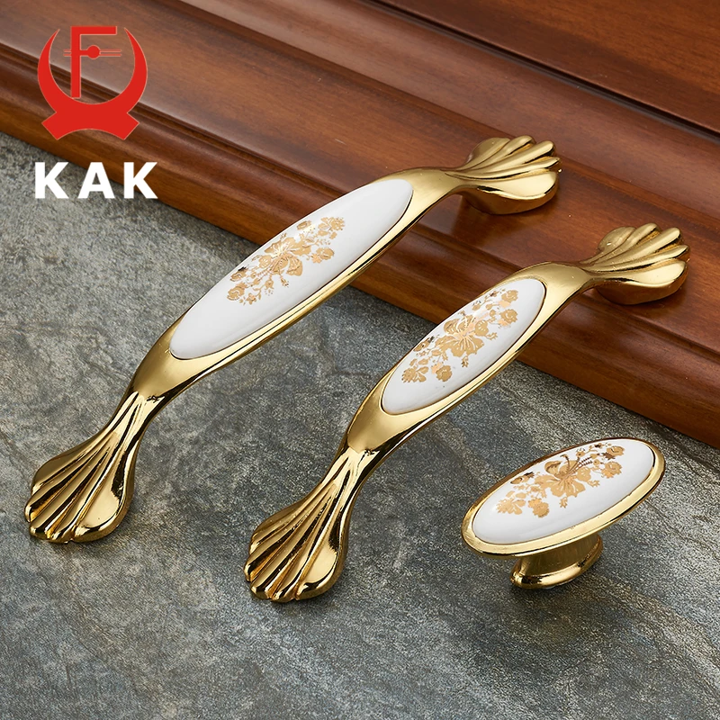 KAK золотые керамические ручки шкафа ящика из цинкового сплава двери мода