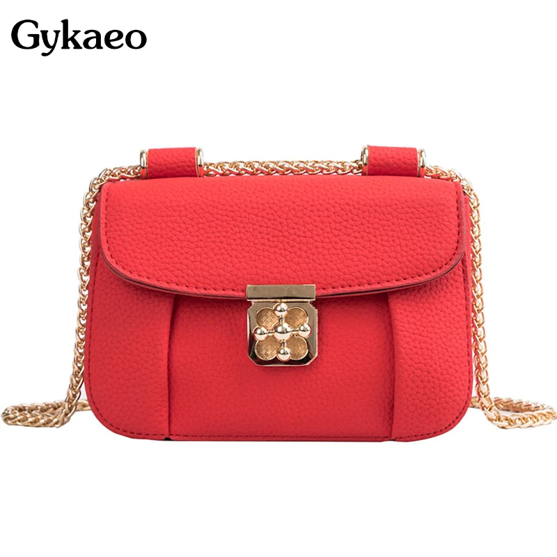 Gykaeo الشارع الفتيات الأزياء الحلوى الألوان حقيبة كتف صغيرة السيدات جلدية سلاسل رفرف Crossbody حقائب للنساء حقيبة ساع