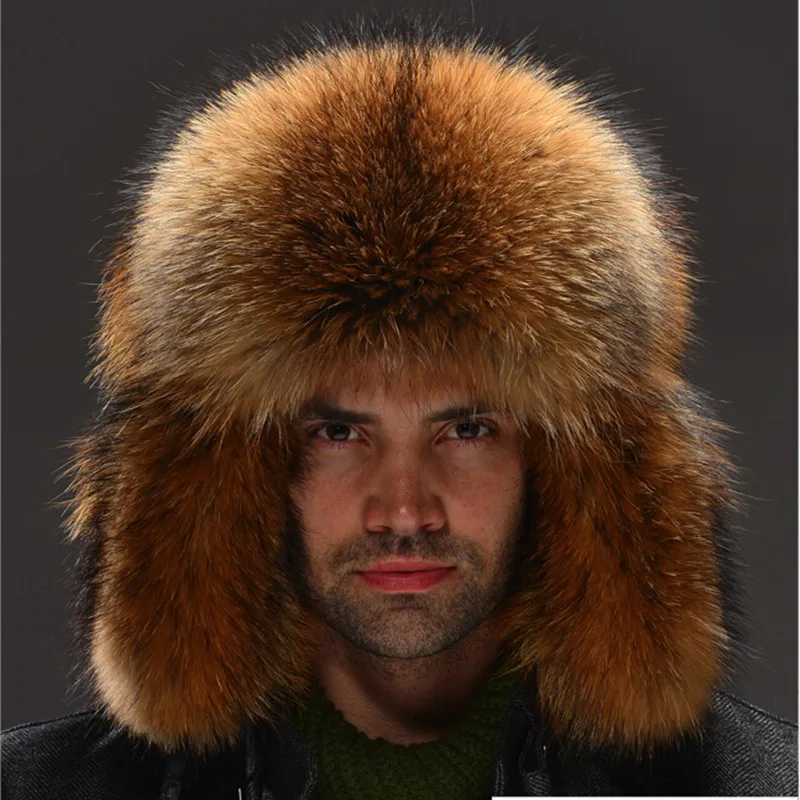 Womens Winter Genuine Raccoon Fur Russian Hats Lei Feng Hat Bomber Hat In USA
