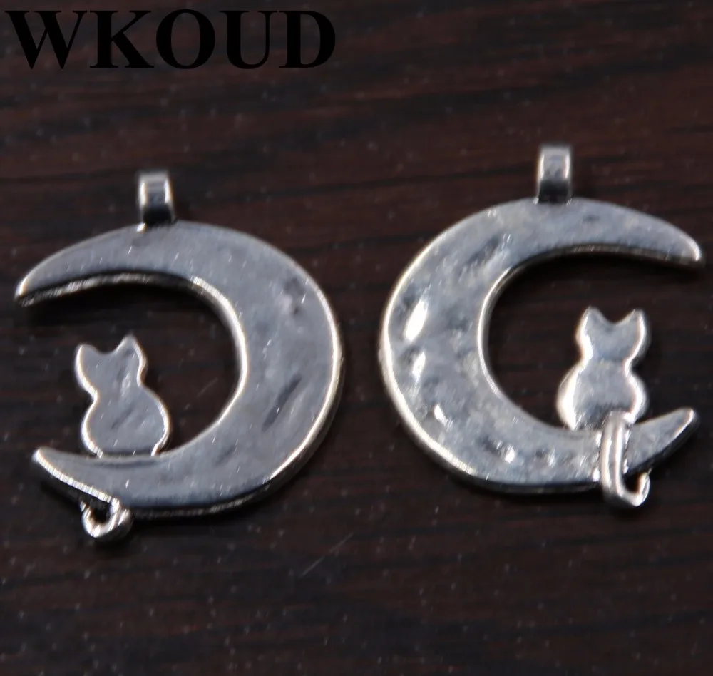 

20pcs Antique Sliver waiting moon cat series alloy pendants for necklaces earrings jewelry DIY making A133