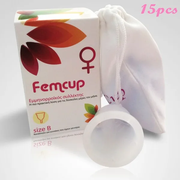 15pcs New Arriving Reusable Medical Grade Silicone Menstrual Cup/Lady