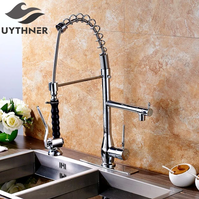 Special Price Uythner Heighten Luxury Chrome Finish Kitchen Faucet Mixer Tap Single Hole Deck Mounted With Plate Cover Factory Direct Sale