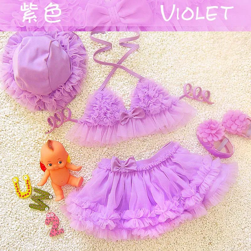 Baby Kids Girls Bikini Princess Three Piece Swimming Suit Split Top + Skirt + Hat Swimwear Summer Beach Children Swimsuit SA4001