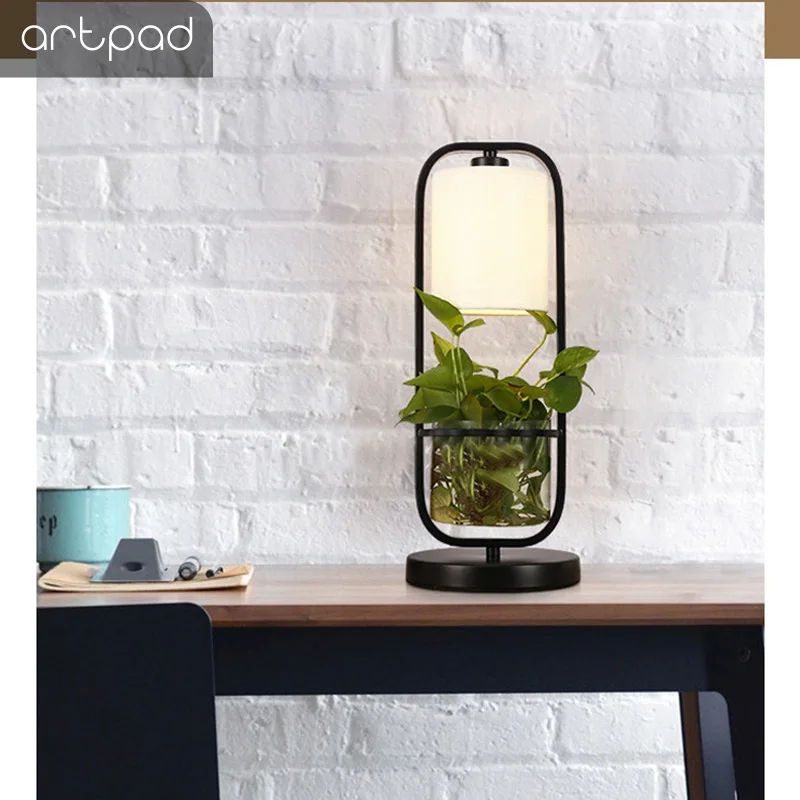 

American Night Table Lamp for Living Room Bedroom Bedside Dining Room Lighting with FlowerPot Plant Black White Golden Colour