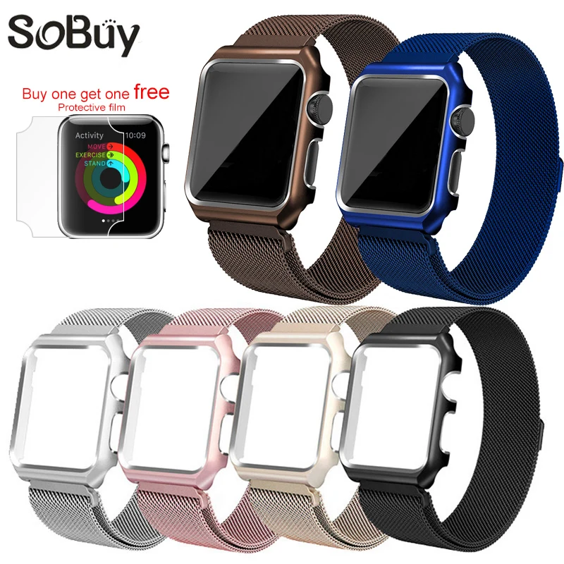 

for Apple Watch iwatch 1/2/3 Stainless Steel Milanese Strap Loop Wrist band 38mm Bracelet 42mm Metal protective case box