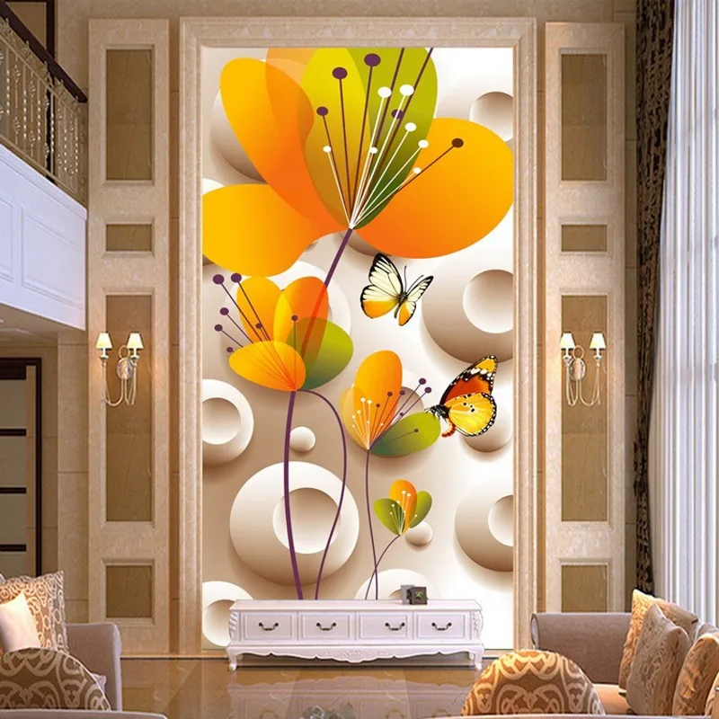 

3d room wallpaper landscape large entrance hallway mural TV Continental nonwoven wallpaper  stereoscopic flower papel de parede