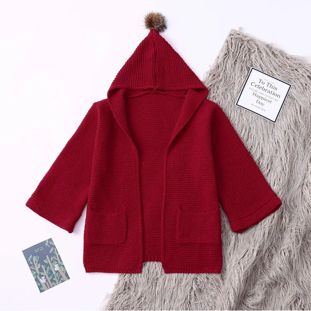 ARLONEET/детский однотонный вязаный свитер с капюшоном для маленьких девочек; пальто-кардиган; сезон осень-зима; длинный кардиган; одежда; CJ09 - Цвет: RD