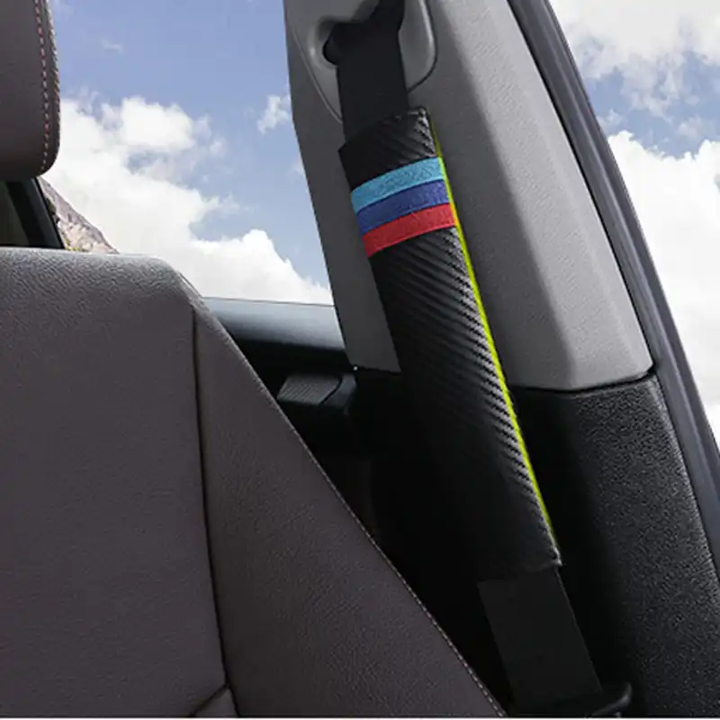 KUN Carbon Fiber Seat Belt Cover Pads for M Sport Logo Embroidery E90 E91 E92 M3 M5 M6 F10 F20 F30 G30 E60 E61 E62 F07 F15 F16 X1 X3 X4 X5(1 Pair)