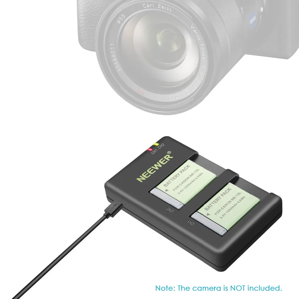 Neewer 2 Pack Canon NB 13L запасная литий ионная батарея (черный) и двойное зарядное