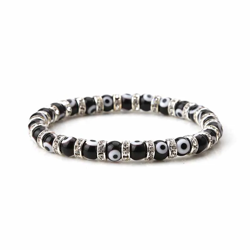 

EVIL EYE new fashion 6mm evil eye bead black spacer crystal bracelet stock sale for woman man gift