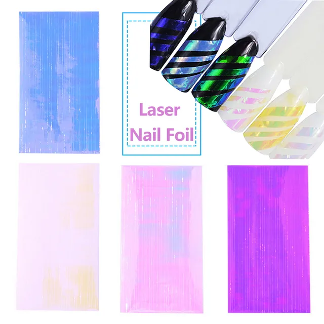 Purple Pink Yellow Blue White Mix Colors 6 Sheets Laser Lines Purple Pink Yellow Blue White Mix Colors 6 Sheets Laser Lines Holographic Ultra Thin Candy Nail Foil Adhesive Sticker