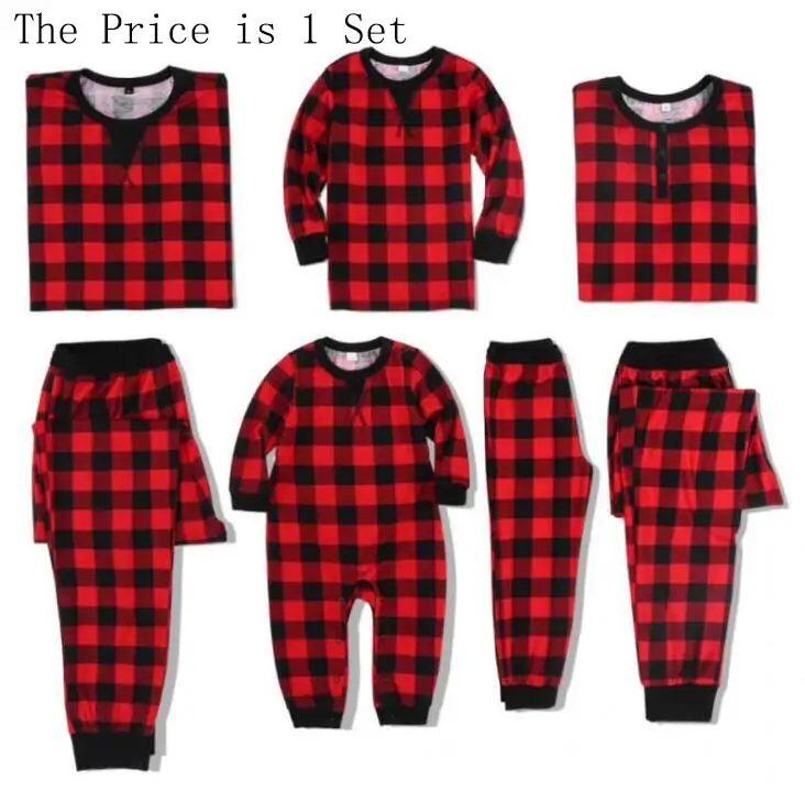 Рождественский семейный пижамный комплект; теплый цветной хлопковый комбинезон в полоску для взрослых; одежда для сна; одинаковая семейная Униформа-комбинезон - Цвет: Red