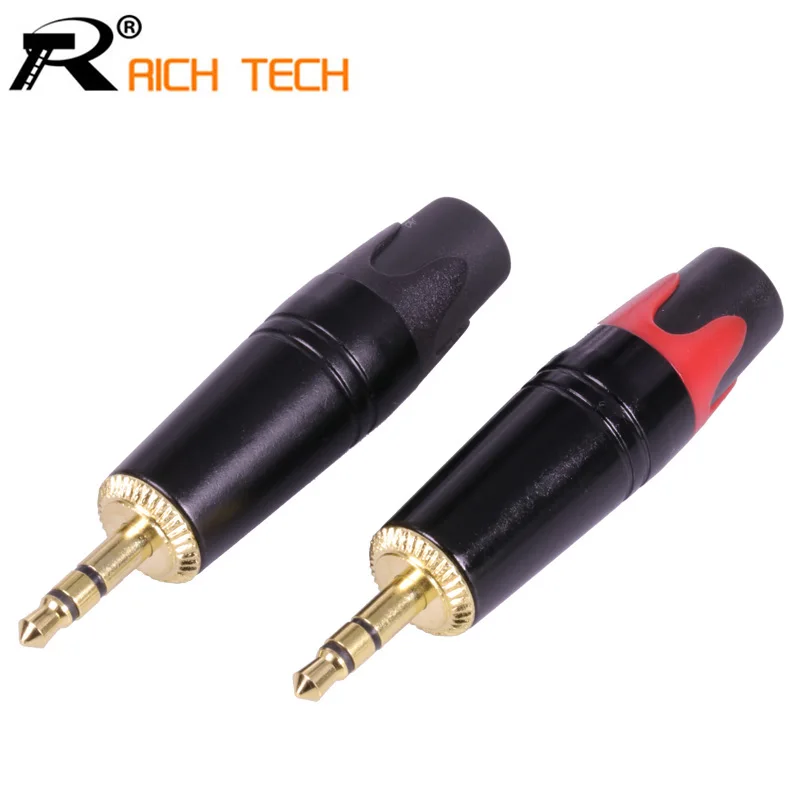 

2Pcs 3.5mm Jack 3pole Audio Earphone Plug Gold-plated Smooth Black Zinc Alloy with Black&Red Tail Plug Connector RCA plug