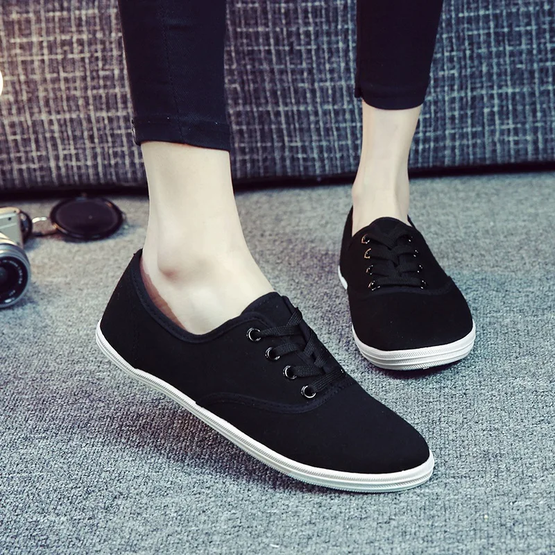 

Women Canvas Shoes Lace Up Casual Shoes Women Flats White Shoes White Breathable Vulcanized Shoes Ladies Espadrilles