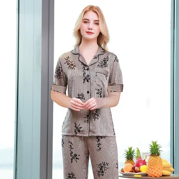 

Hot 2020 Spring Autumn Womens Pajama Sets V-Neck printing Long Sleeve Women Sleepwear Pajamas Girls Nightgown for woman Plus
