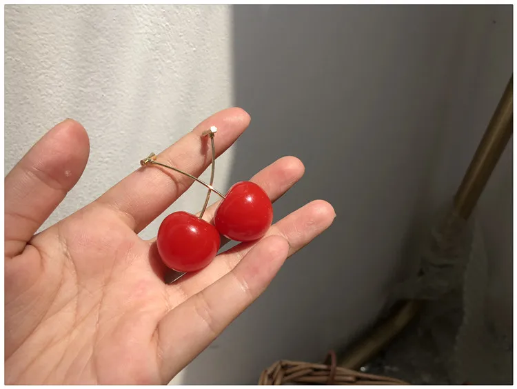 AOMU Japan Cute Sweet Simulation Gradient Red Cherry Gold Color Fruit Pearl Stud Earrings for Women Girl Lovely Party Birthday