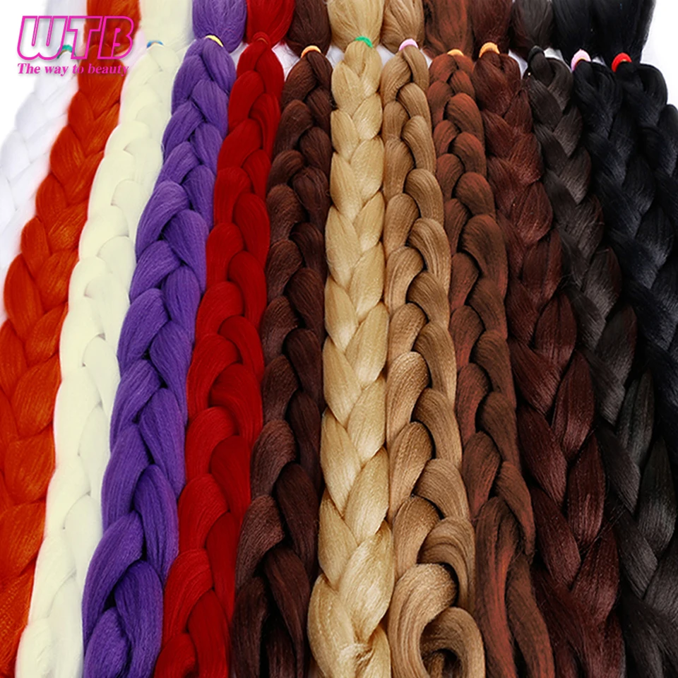 WTB Synthetic Long Jumbo Hair Braids Pink Blue Yellow Pure Color Crochet Braids Hair Extensions High Temperature Fiber 165g/Pack