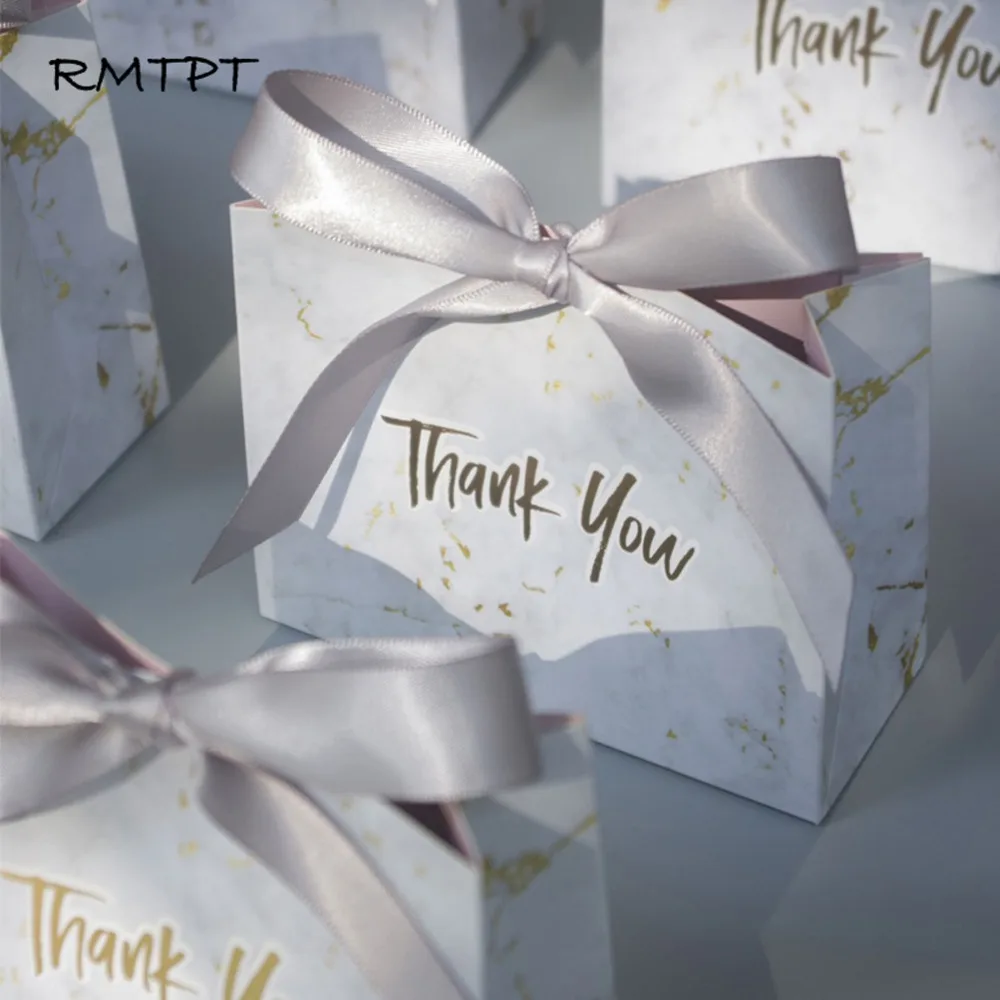 

RMTPT 50pcs/lot New Creative Marble style Gift box Wedding Favors baby shower Party Supplies thanks Candy Boxes Free shipping