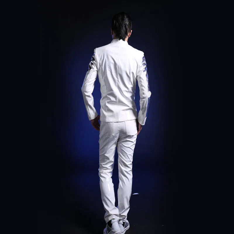 New Bar Performance Costume Men Nightclub Nights DS White Patent Leather Stage Costume Men02