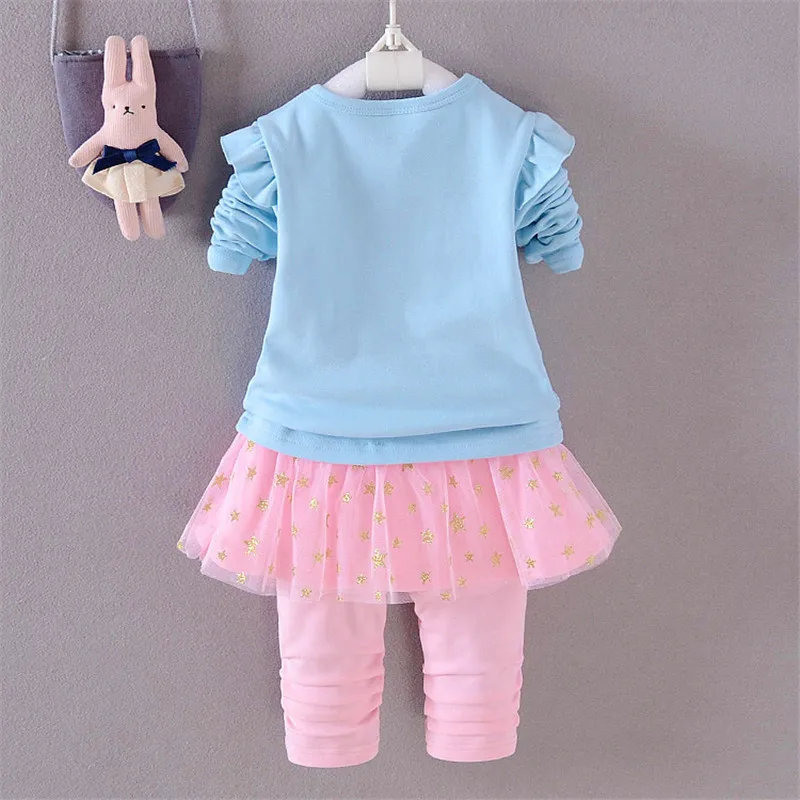 BibiCola/комплекты одежды для девочек коллекция года, осенняя одежда с героями мультфильмов для маленьких девочек футболка с длинными рукавами+ леггинсы, костюм-Пачка Детская одежда для девочек