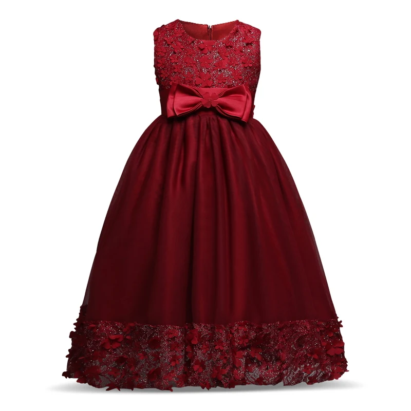 Платья с цветочным узором для девочек 3, 6, 8 лет розовое/фиолетовое/красное праздничное платье для причастия детское свадебное платье для маленьких девочек - Цвет: Red