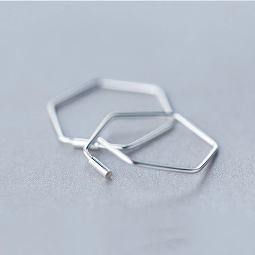 QIAMNI 925 пробы серебряные шестиугольные геометрические открытые серьги-гвоздики для женщин и девочек Pendientes ювелирные изделия для рождественской вечеринки подарок