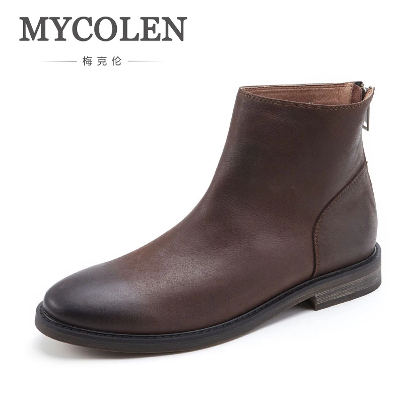 

MYCOLEN Autumn Winter Shoes Men Luxury Product Solid Genuine Leather Chelsea Boots Warm Male Brand Ankle Men'S Boots Slip On