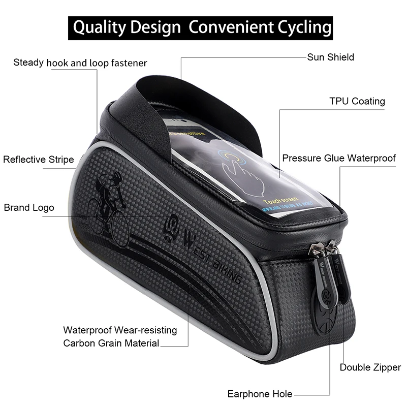 WEST BIKING MTB дорожный Велоспорт Водонепроницаемый Топ труба сумка 6,0 дюймов чехол для телефона хранения сенсорный экран велосипедный передний каркас сумка