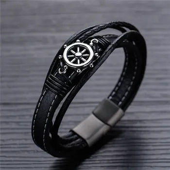 

ZORCVENS Men Sailor Rudder Multilayer Leather Bracelet for Men Nautical Bangles Brackelts Brazalet Vintage Helmsman Crew Jewelry