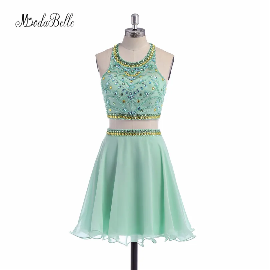 Modabelle A Line Beaded Halter Dress 2017 Sage Green Chiffon