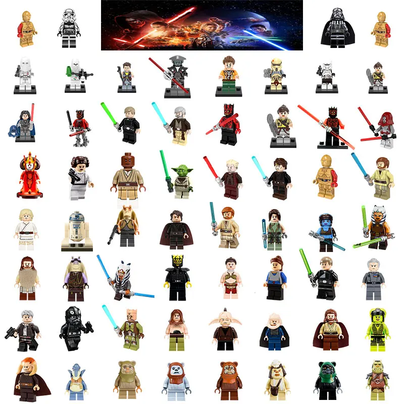 

Single Sale Legoing Star Wars Series Action Figures Luke Leia Han Solo Anakin Darth Vader Yoda Jar Jar R2D2 Building Blocks Toys