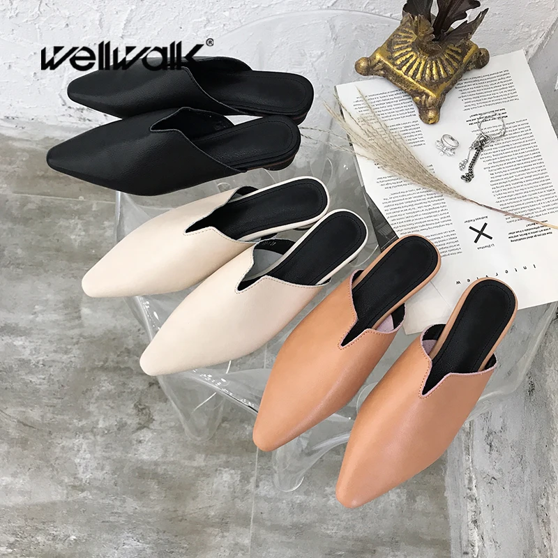 

Wellwalk Mules Shoes Women Brand Slippers Fashion Heel Slides Ladies High Slippers Female Flat Mules Women Slip On Shoes