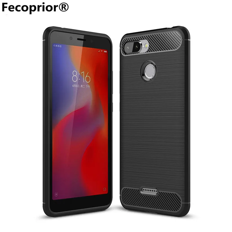 cheap Fecoprior Redmi6 Case For Xiaomi Redmi 6 Xaomi Back Cover Carbon Fiber Luxury Protective Armor Phone Celulars Coque