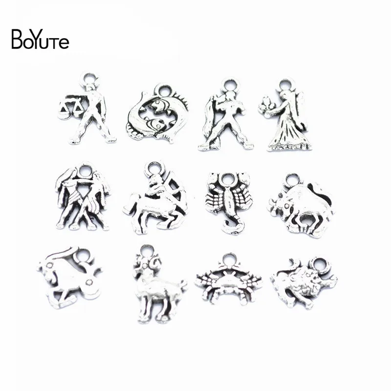 BoYuTe (12 шт./компл.) металлический сплав античные серебряные знаки Зодиака Подвески