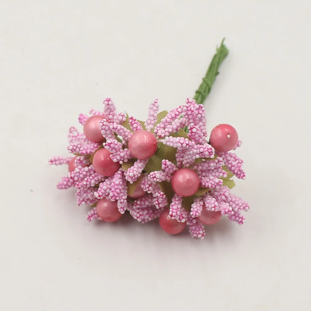 10 шт Искусственные мини жемчужные ягоды с тычинками свадебное оформление букета поддельный венок DIY Рождественское украшение коробки для конфет буфер обмена - Цвет: dark pink