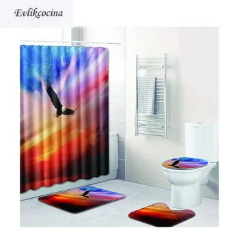 

Free Shipping 4pcs Eagle Flying Colored Sky Banyo Paspas Bathroom Carpet Toilet Bath Mat Set Tapis Salle De Bain Alfombra Bano