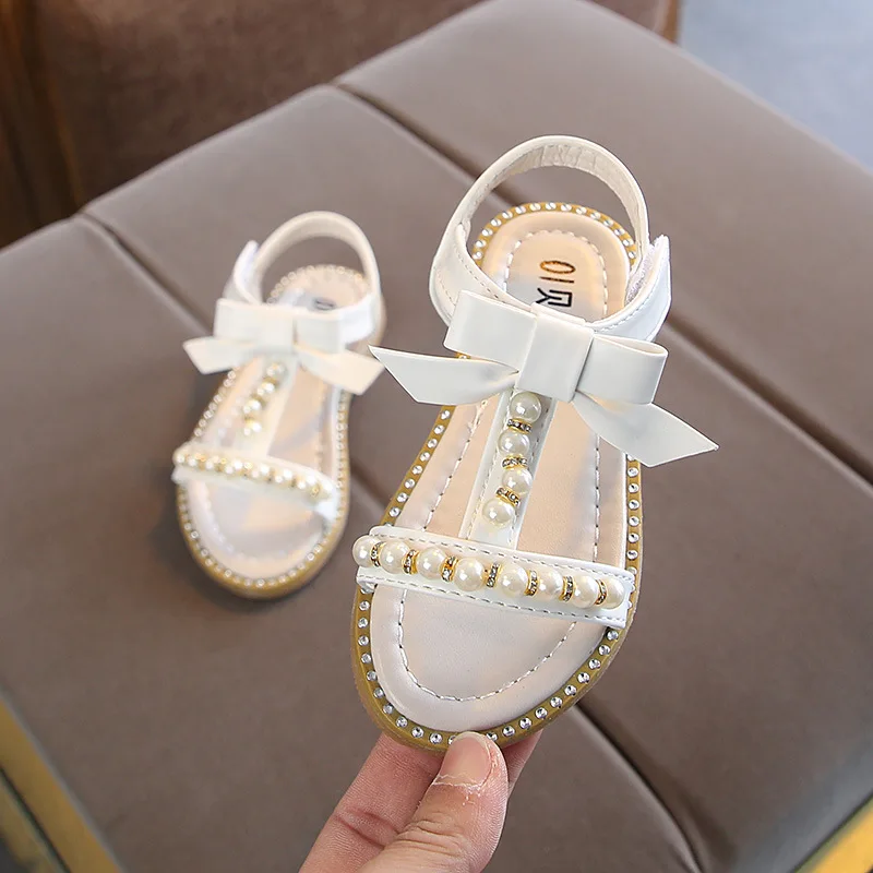 Newest Summer Kids Shoes 2019 Fashion Leathers Sweet Children Sandals For Girls Toddler Baby Breathable Pearls Bow Shoes