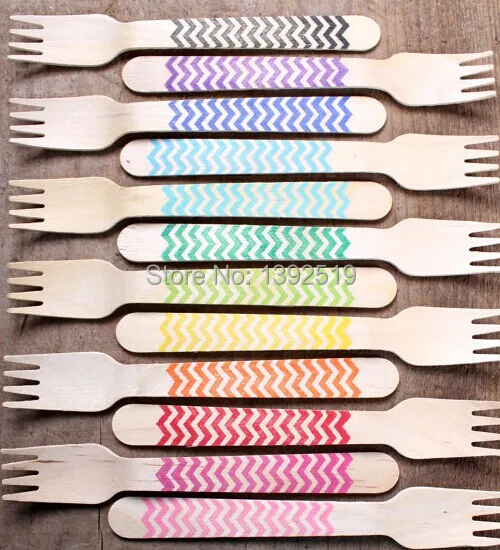 

Free Shipping 150pcs Wooden Cutlery Kits with Chevron Design Fork Knife with 10 Colors to Choose