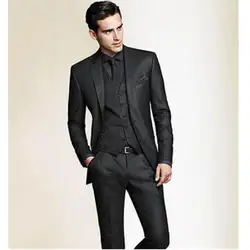 Костюм Mariage Homme индивидуальный заказ черный 3 предмета Mens Slim Костюмы жениха Смокинги для женихов Нарядные Костюмы для свадьбы костюмы для