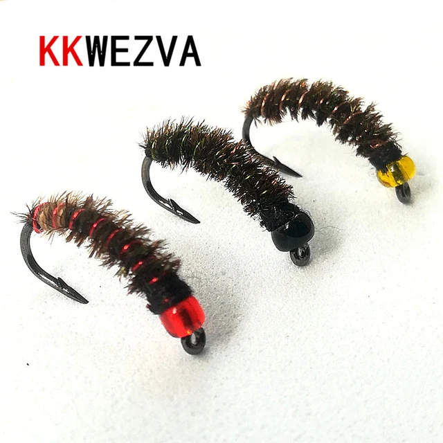 KKWEZVA 24PCS Peacock Feather Stained Glass Bead Head Nymph Scud Midge Fly  Fishing Flies for Fly