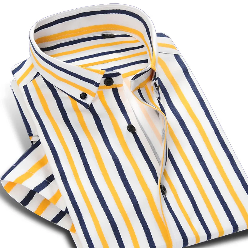Colorful Stripe Short Sleeve Shirts Summer Hot Men Dress Shirt Button Down Male Business Casual Social Clothing Slim Fit 5