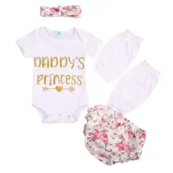 Хлопковые топы для новорожденных девочек; комбинезон с цветным узором; штаны; комплект одежды из 4 предметов