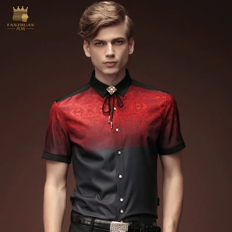 

FANZHUAN Free Shipping New summer fashion personality male Men's short sleeved pointy collar slim long sleeved loose shirt 15328