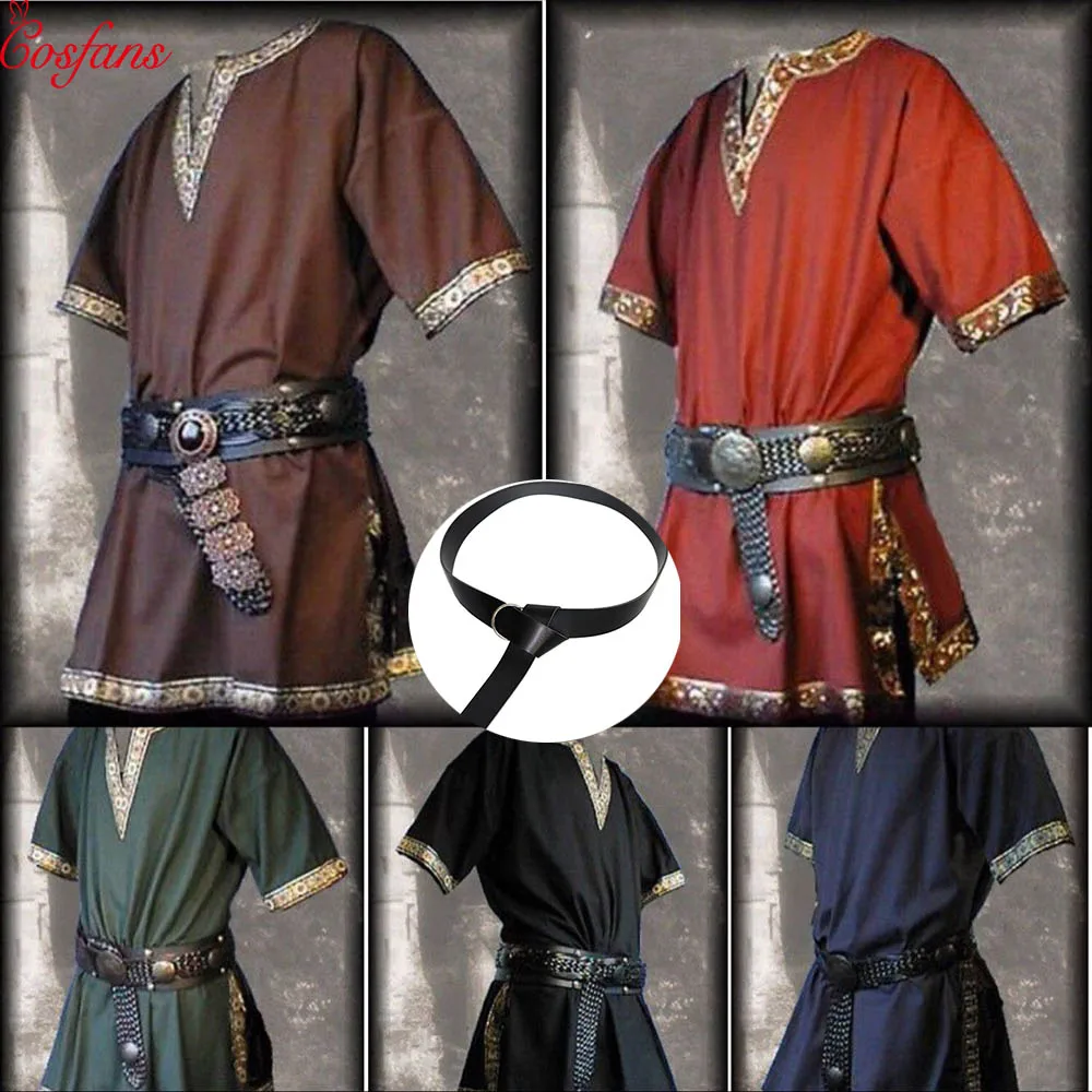 

Medieval Renaissance Costumes Men Nobleman Tunic Viking Aristocrat Chevalier Knight Warrior Halloween Cosplay Costumes and belt