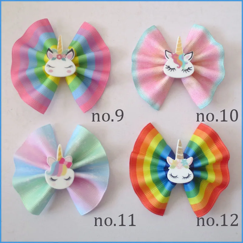 100 BLESSING Girl 3/" Fan Hair Bow Clip Unicorn Wholesale Laser Gold Stamping