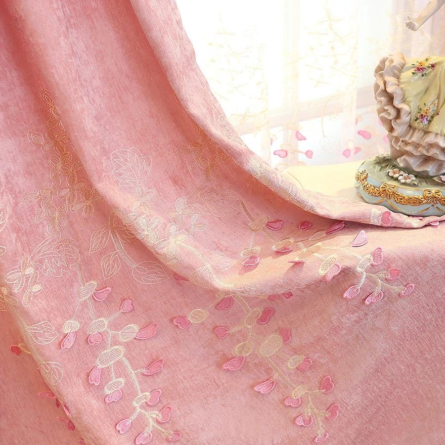 Розовая шенилловая занавеска С Цветочным Тиснением, тюль для спальни, гостиной, затемненная занавеска с вышивкой, занавеска на окно wp189& 3