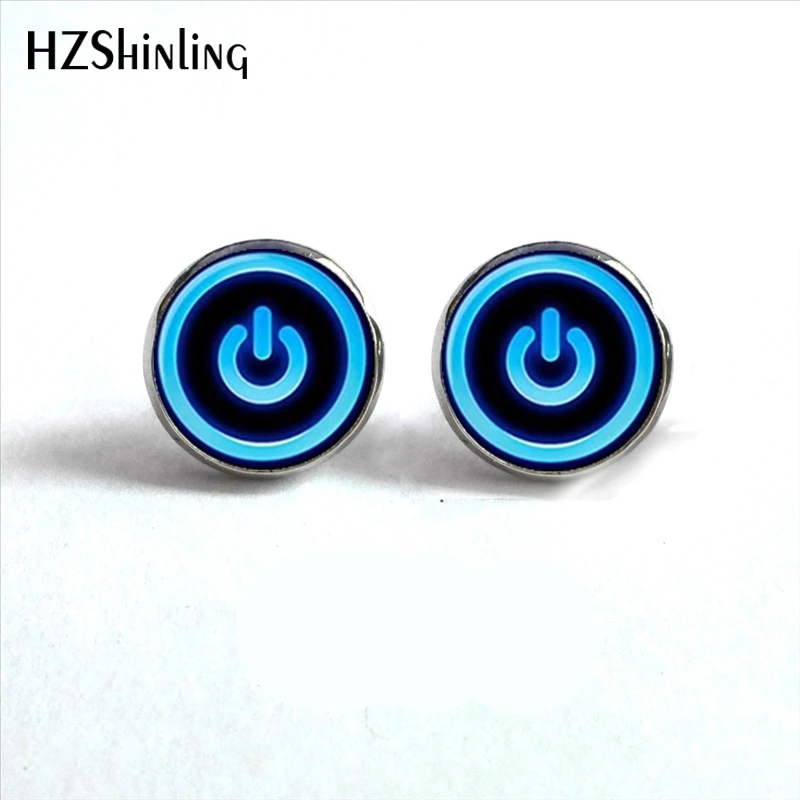 

NES-009 Btton Power Earrings Neon Ear Nail Computer Button Power Earrings Jewelry Glass Ear Stud Cabochon Earrings HZ4